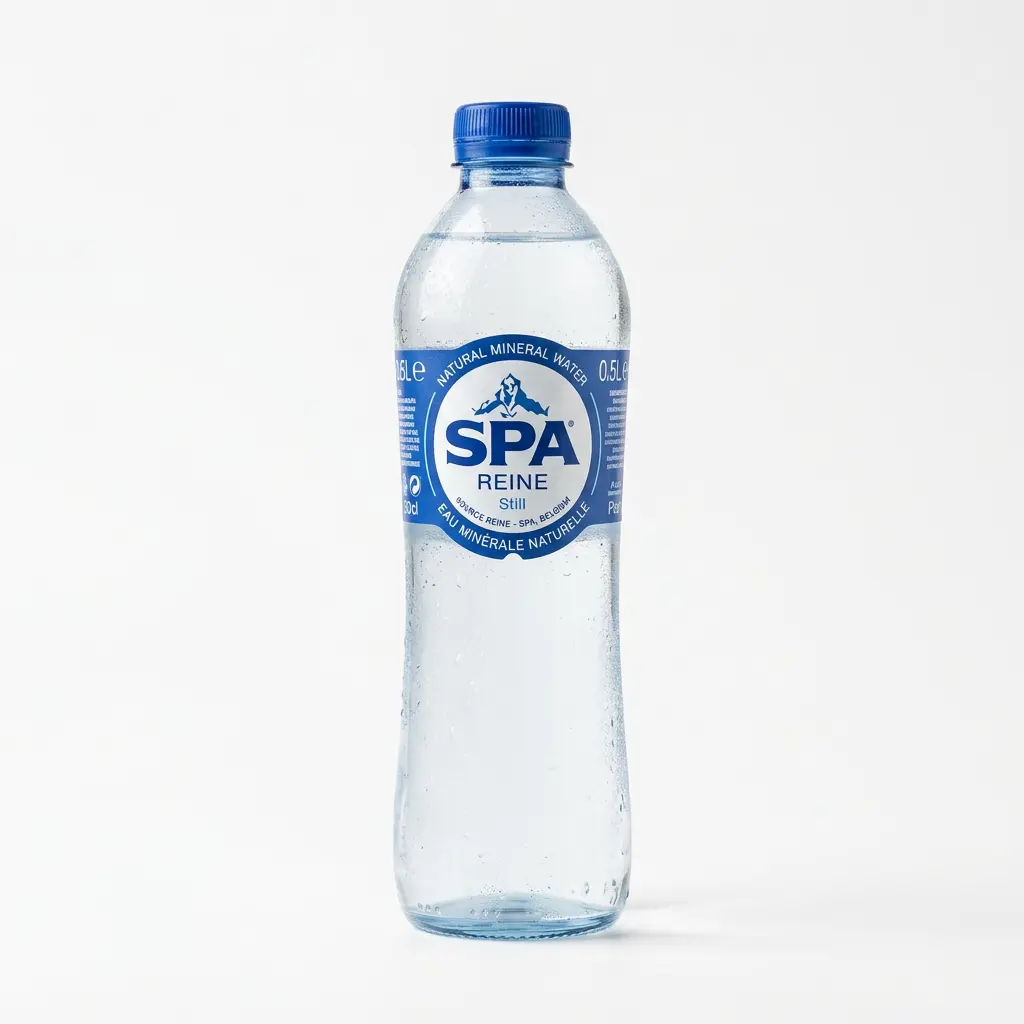 AI Generated Bouteille d'eau Spa 0,5L détourée sur fond blanc.webp