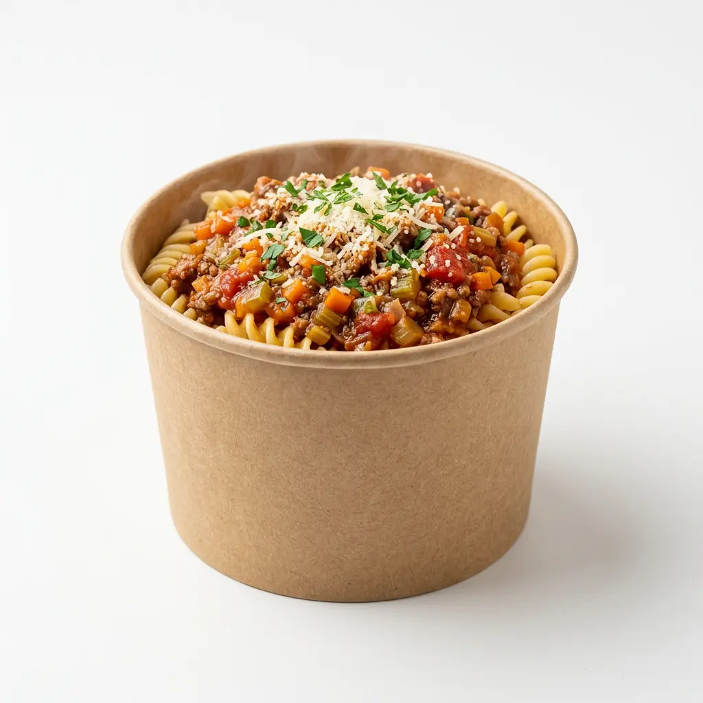 AI Generated Cornet de pâtes bolognaise détouré sans fond.webp