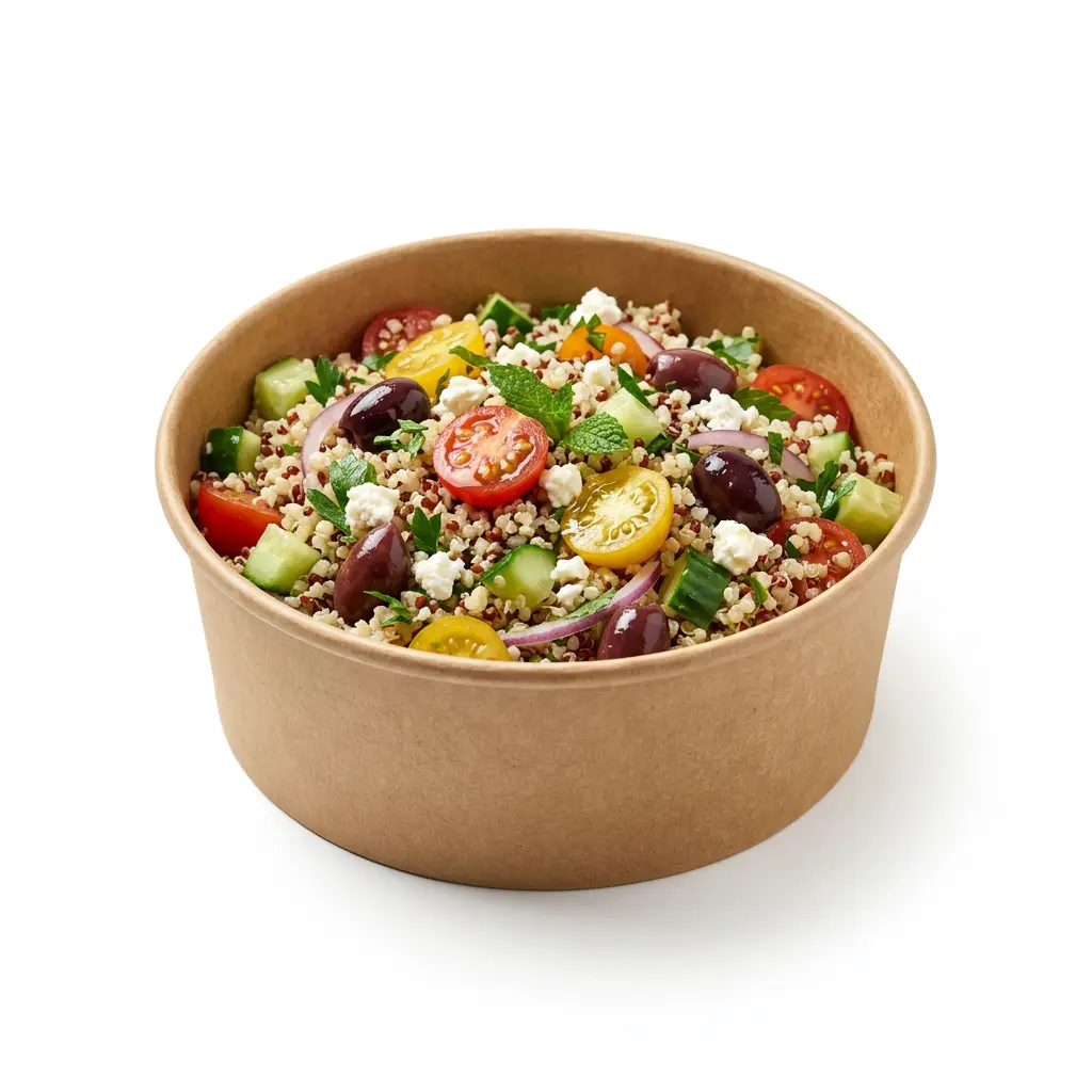 AI Generated Salade de quinoa à la grecque détourée sur fond blanc.webp
